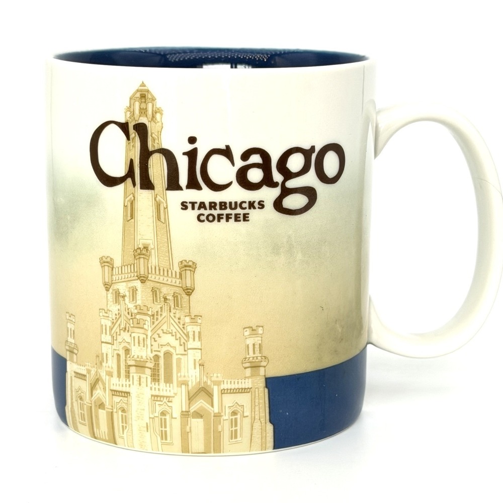 Starbucks Chicago Collector Series Mug 2009 City Skyline 16oz Blue Cream